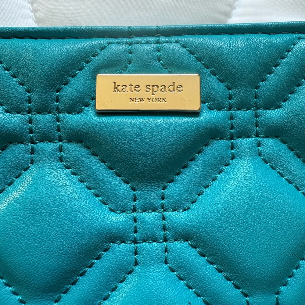 Kate Spade Blue Quilted Clutch with Gold Accents - Picture 3 of 4